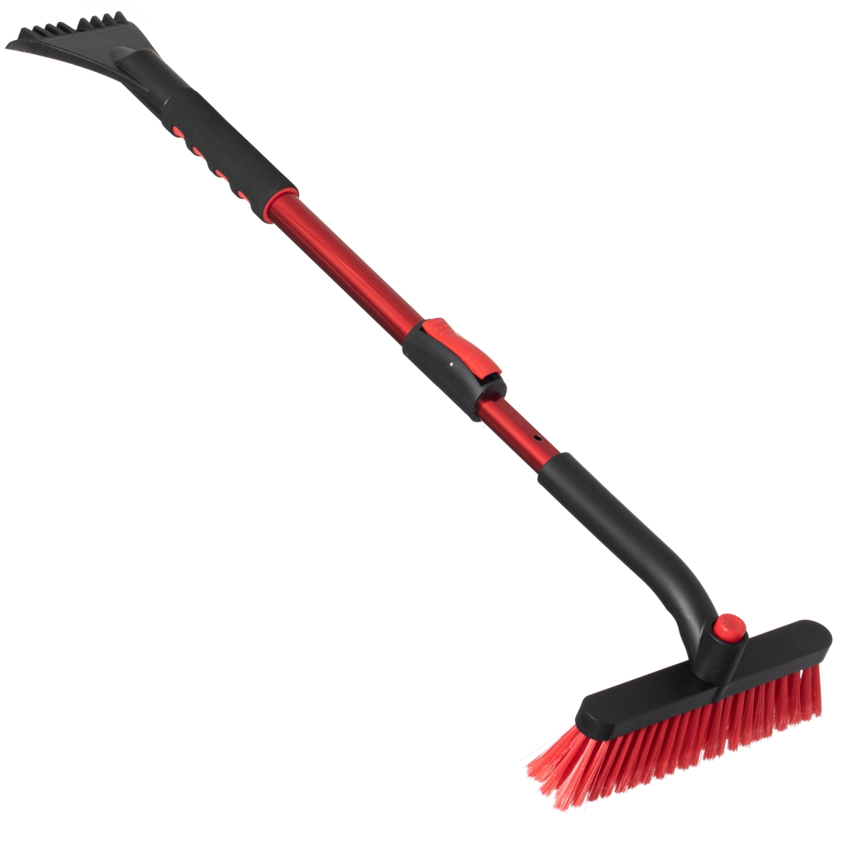 QI004948  30-40' Extendable Aluminum Snow Brush & Ice Scraper 2-in-1 Winter Car Tool with Scratch-Free Bristles for Car SUV & Trucks, Red