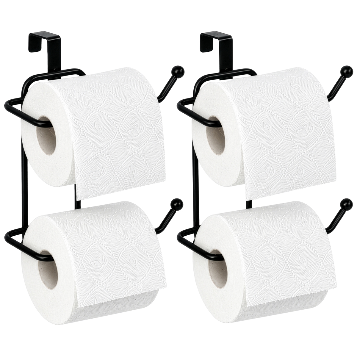 QI004050.BK.2  2-pcs Over-the-Side Tank Double Toilet Paper Holder Compact Modern Bathroom Organizer Practical Storage Rack