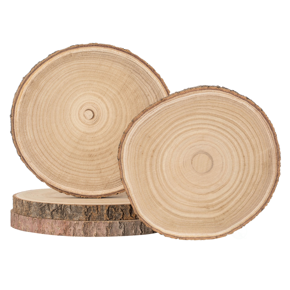Picture of Vintiquewise QI004940-14.4 Vintiquewise Set of 4 Rustic Wood Slices Round Multi Purpose Natural Wooden Slabs for Chargers Cake Risers Serving Trays, 14-inch