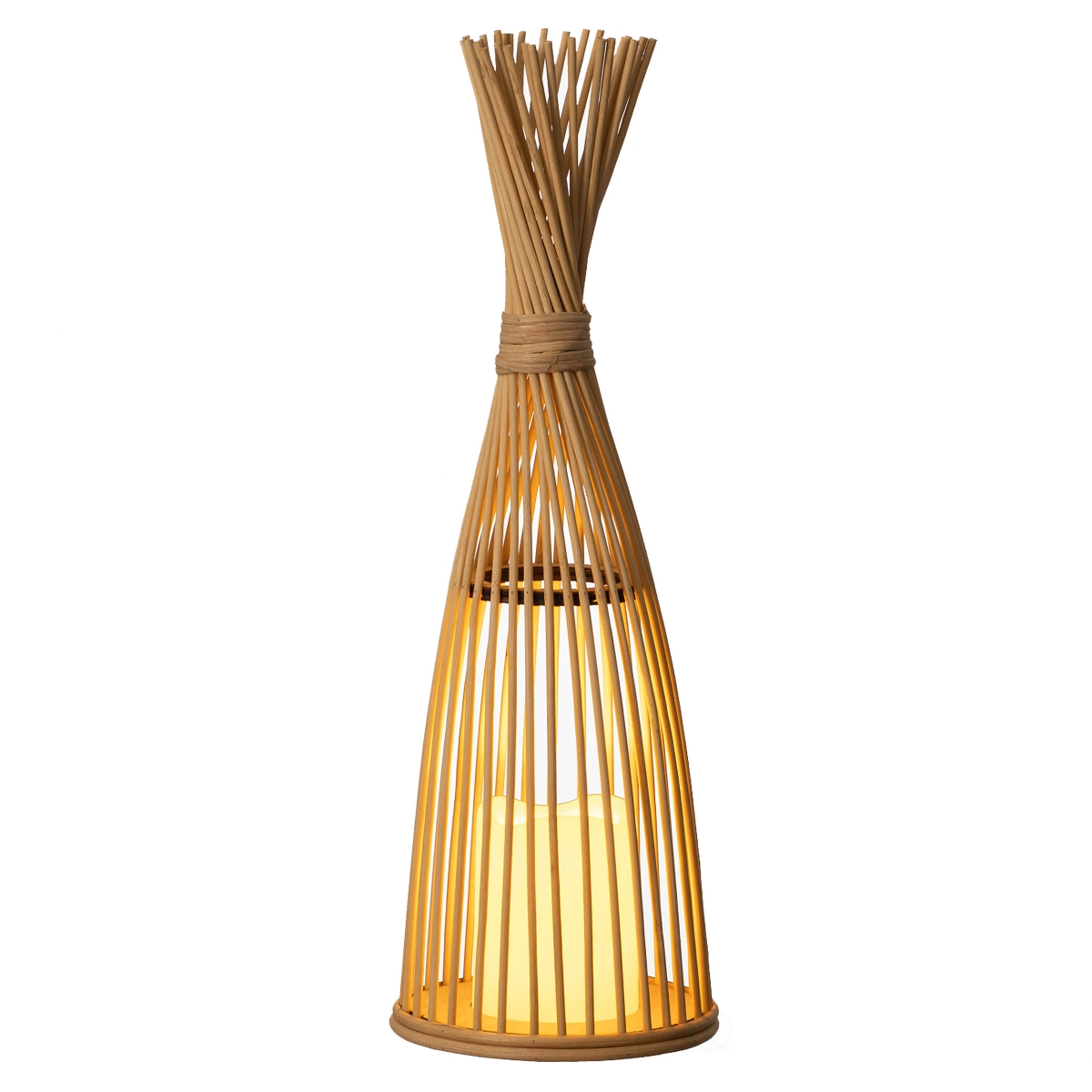 QI004161.L  Hand-Woven Tall Bamboo LED Floor Standing Lantern  Bohemian Wicker Decorative Lamp and Farmhouse Accent, Large