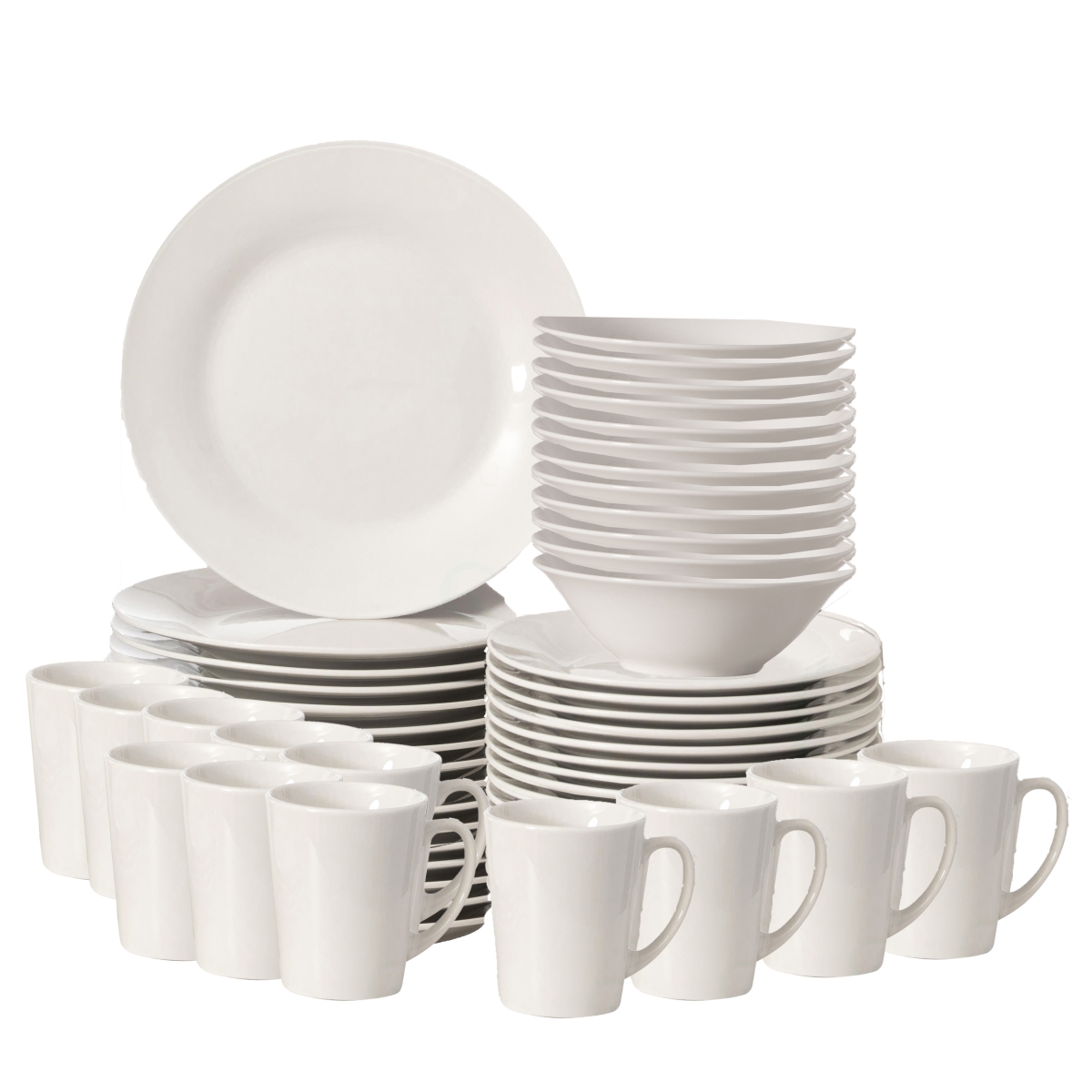Di ares QI004500.3 48-PC Dinnerware Set for 16 Includes Mugs Bowls Salad and Dinner Plates Chip Resistant Microwave and Dishwasher Safe, White
