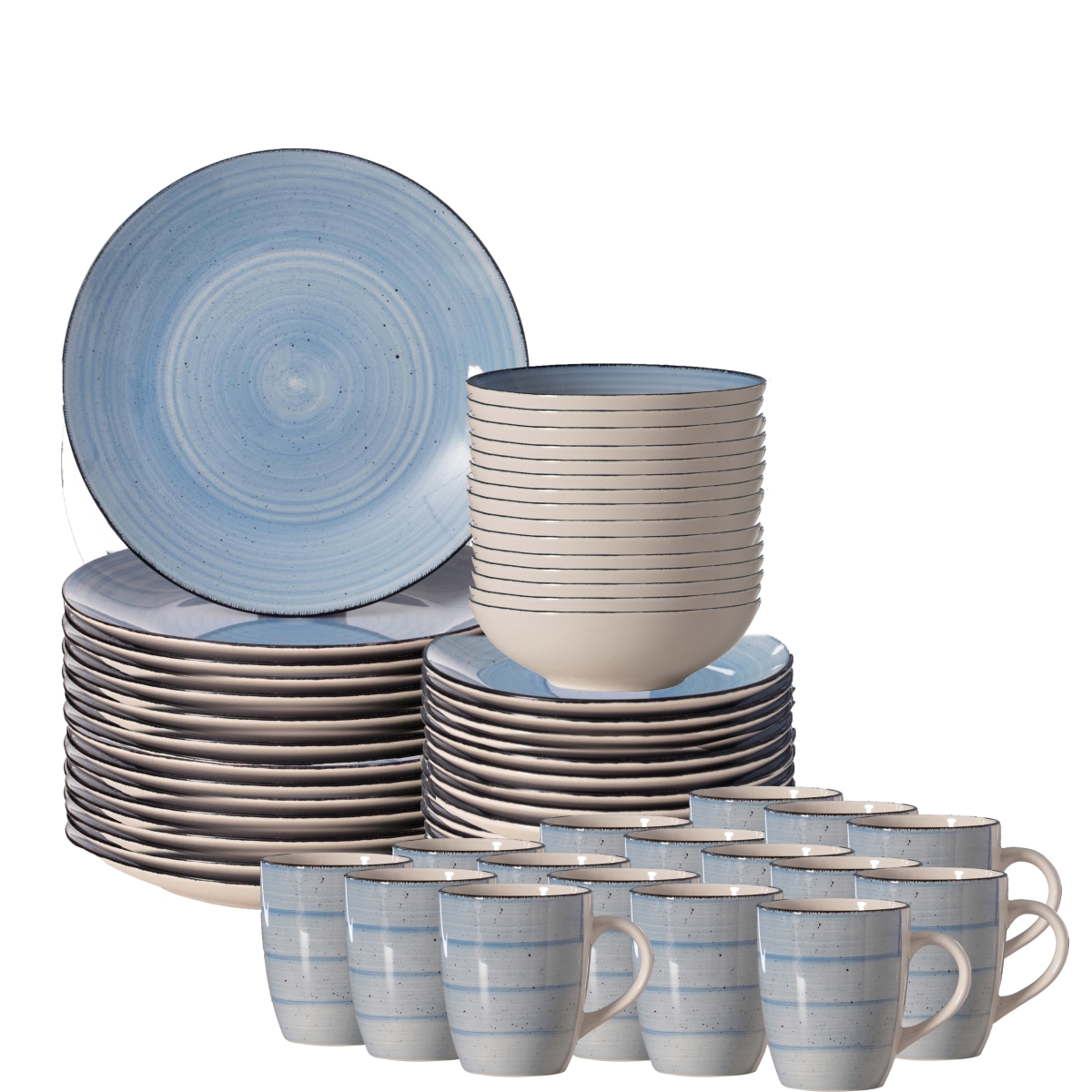 Picture of Di ares QI004502.BL.4 64-PC Dinnerware Set for 16 Includes Mugs Bowls Salad and Dinner Plates Chip Resistant Microwave and Dishwasher Safe, Blue