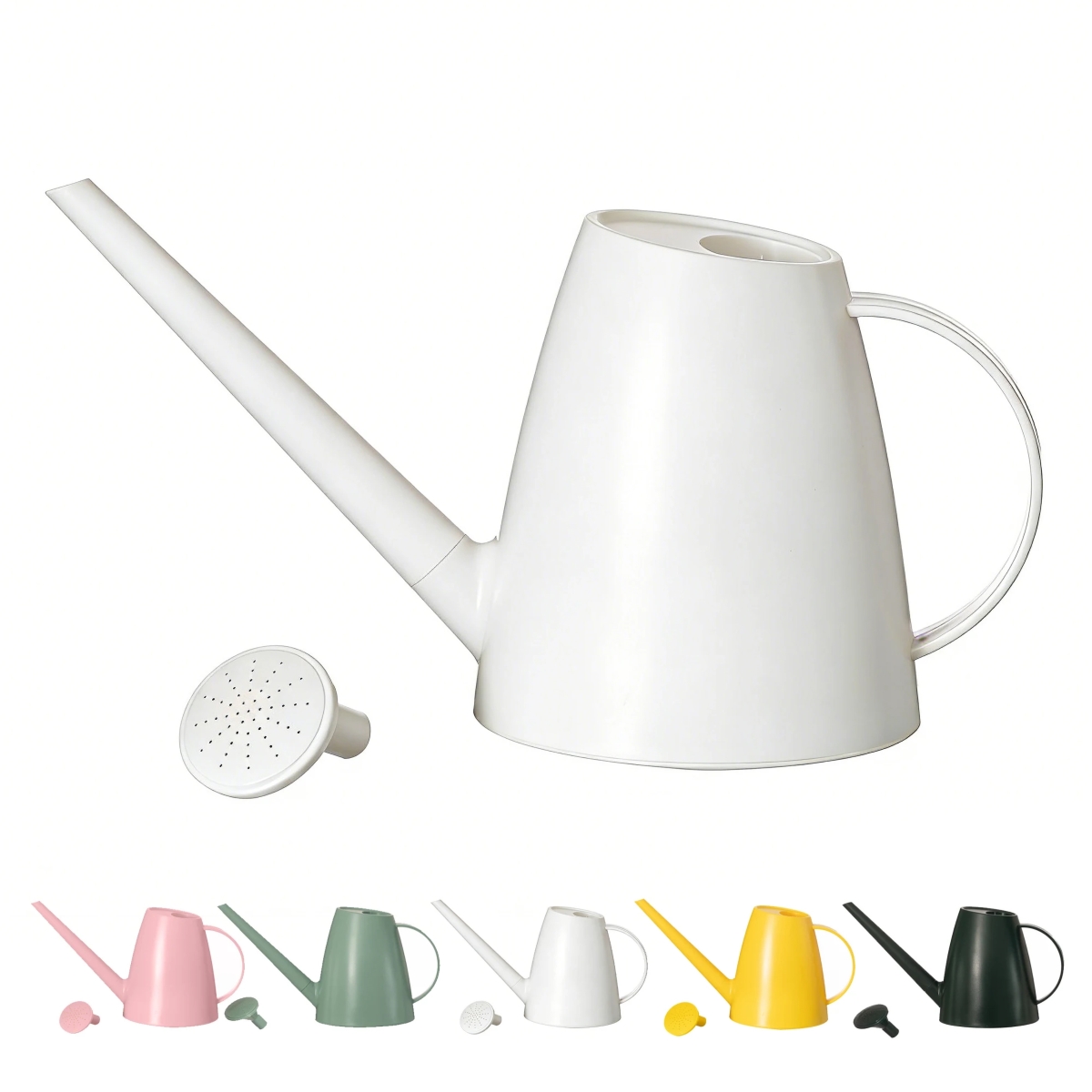 QI004999.WT Modern Plastic Watering Can with Detachable Spout and Sprinkler Head, Designed for Controlled and Easy Handling, White