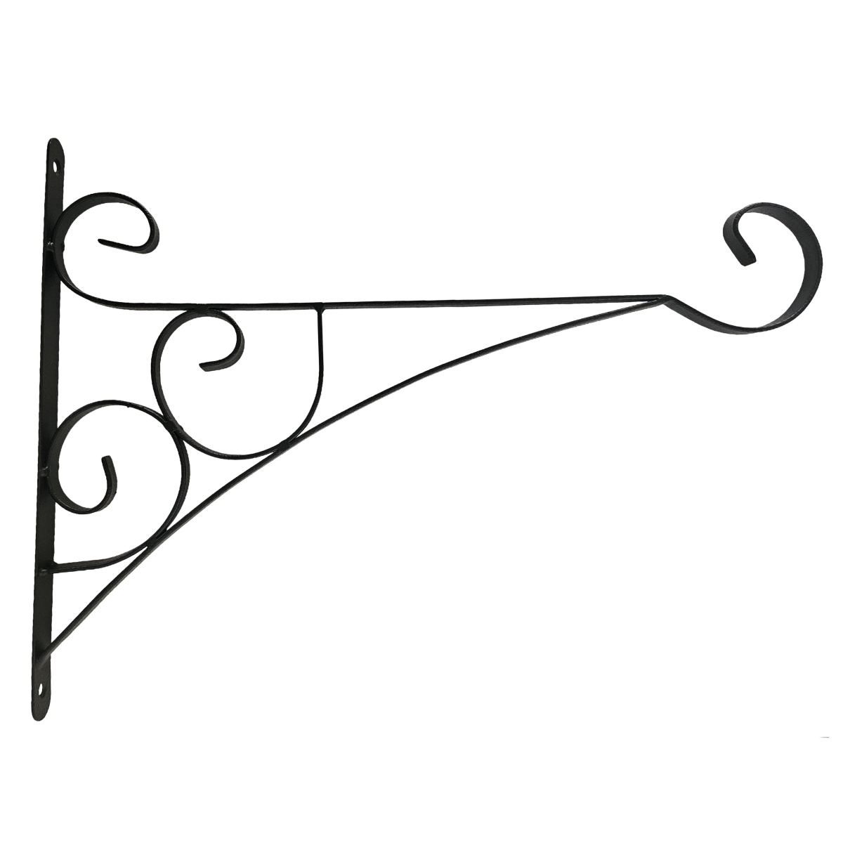 QI004993.BK Scroll Metal Wall Bracket with Curled Hook for Hanging Accessories and Flowerpots for Indoor & Outdoor Use, Black