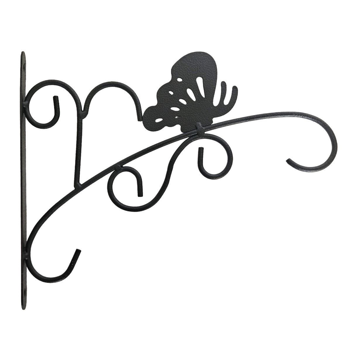 QI004991.BK Butterfly Scroll Metal Wall Bracket for Hanging Accessories and Flowerpots Suitable for Indoor & Outdoor Use, Black