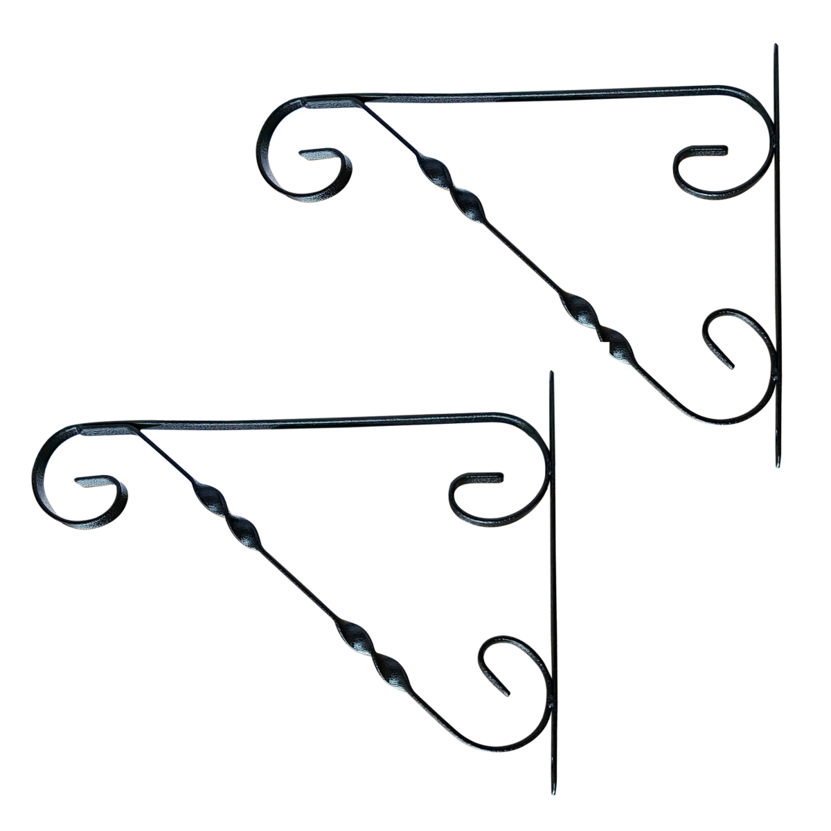 QI004989.BK.2 Classic Scroll-Design Metal Wall Bracket for Hanging Accessories and Flowerpots for Indoor & Outdoor Use, Black Set of 2