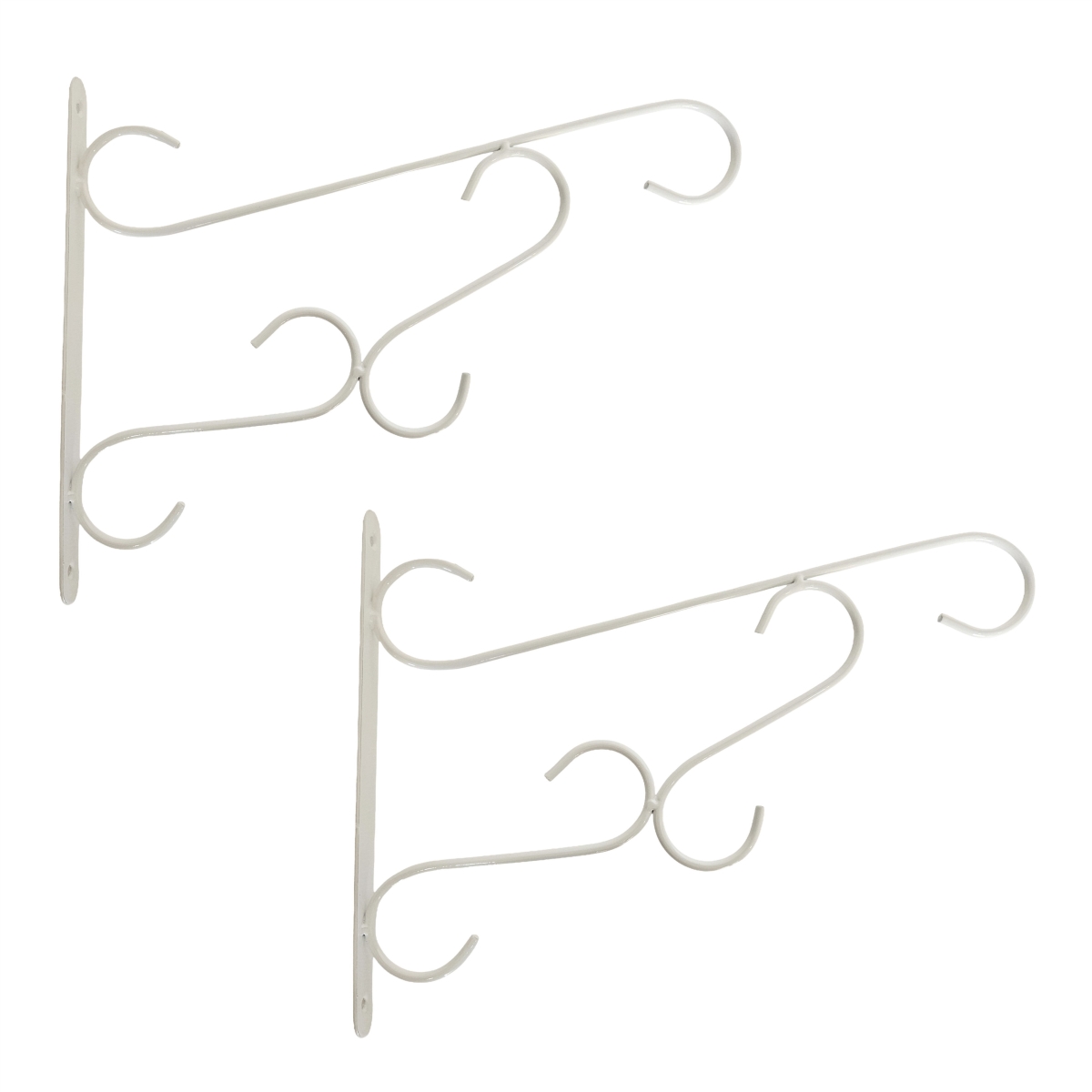 QI004990.2 Curved Scroll Metal Wall Bracket for Hanging Accessories and Flowerpots Suitable for Indoor & Outdoor Use, White Set of 2