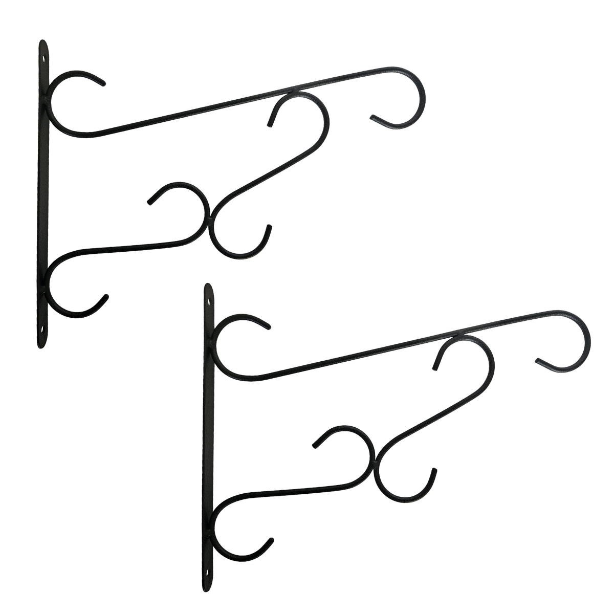 QI004990.BK.2  Curved Scroll Metal Wall Bracket for Hanging Accessories and Flowerpots Suitable for Indoor & Outdoor Use, Black Set of 2