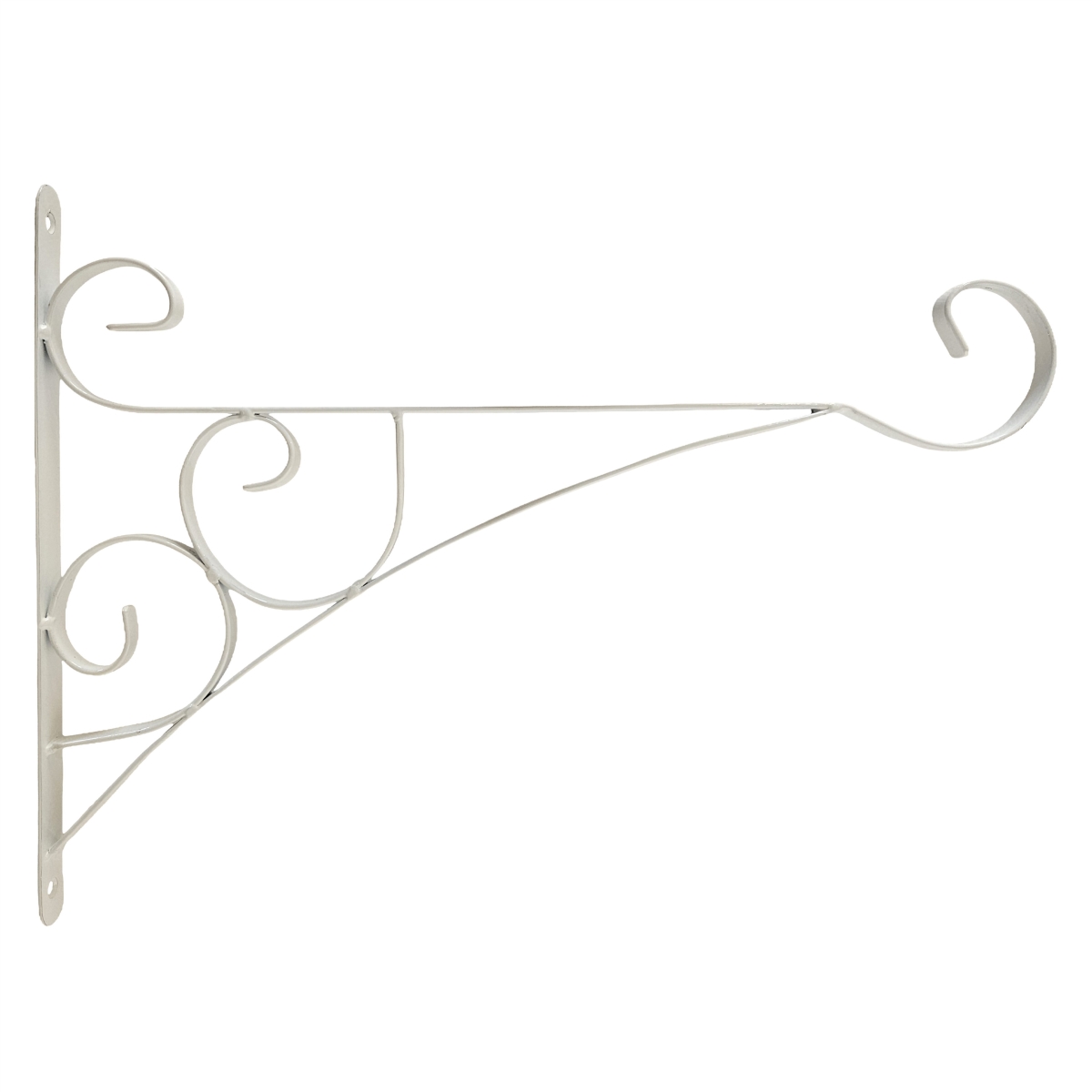 QI004993 Scroll Metal Wall Bracket with Curled Hook for Hanging Accessories and Flowerpots for Indoor & Outdoor Use, White