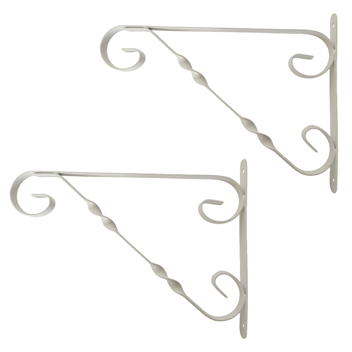 QI004989.2 Classic Scroll-Design Metal Wall Bracket for Hanging Accessories and Flowerpots for Indoor & Outdoor Use, White Set of 2