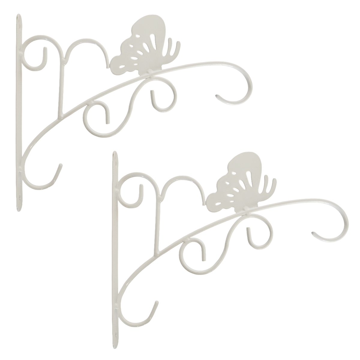 QI004991.2 Butterfly Scroll Metal Wall Bracket for Hanging Accessories and Flowerpots Suitable for Indoor & Outdoor Use, White Set of 2