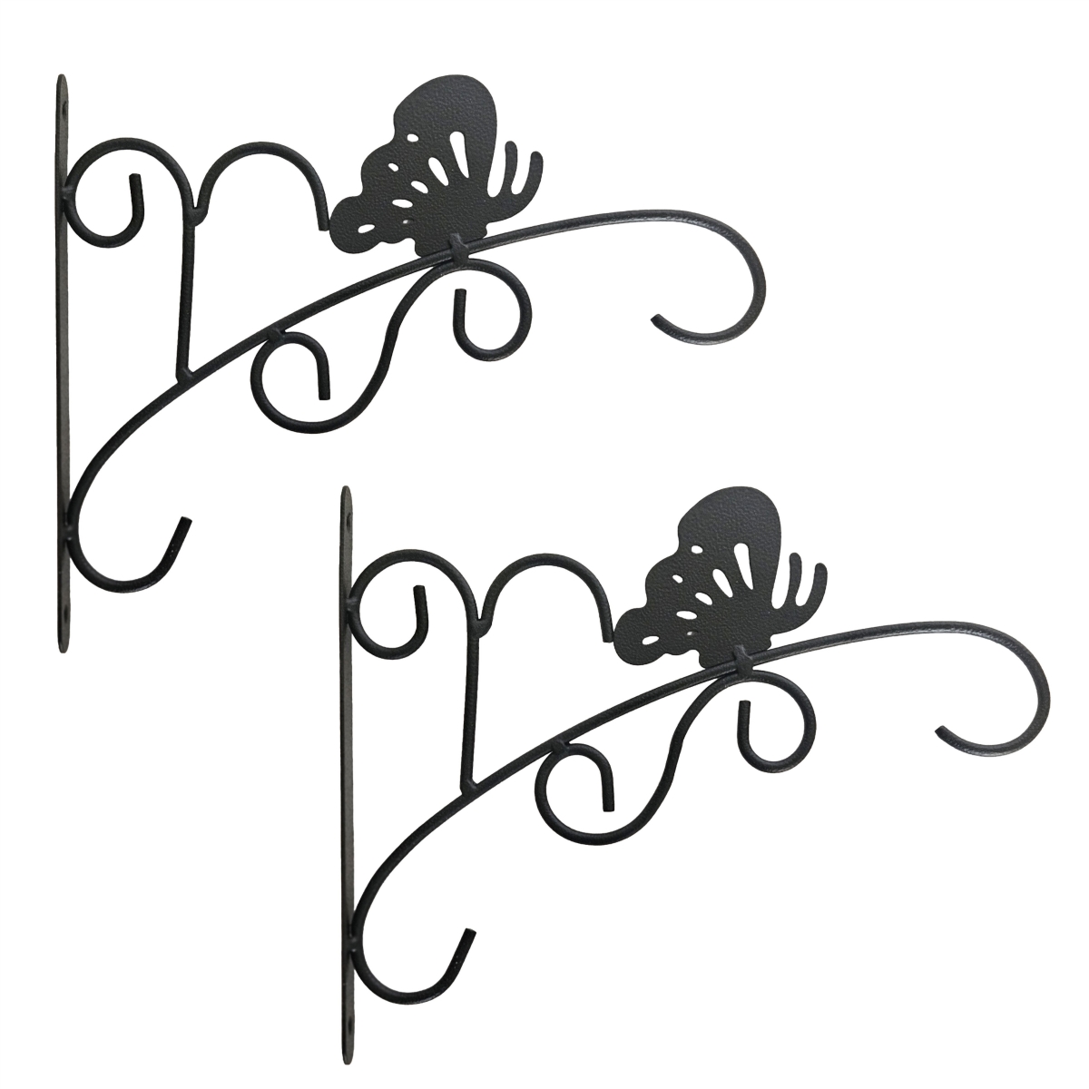 QI004991.BK.2 Butterfly Scroll Metal Wall Bracket for Hanging Accessories and Flowerpots Suitable for Indoor & Outdoor Use, Black Set of 2
