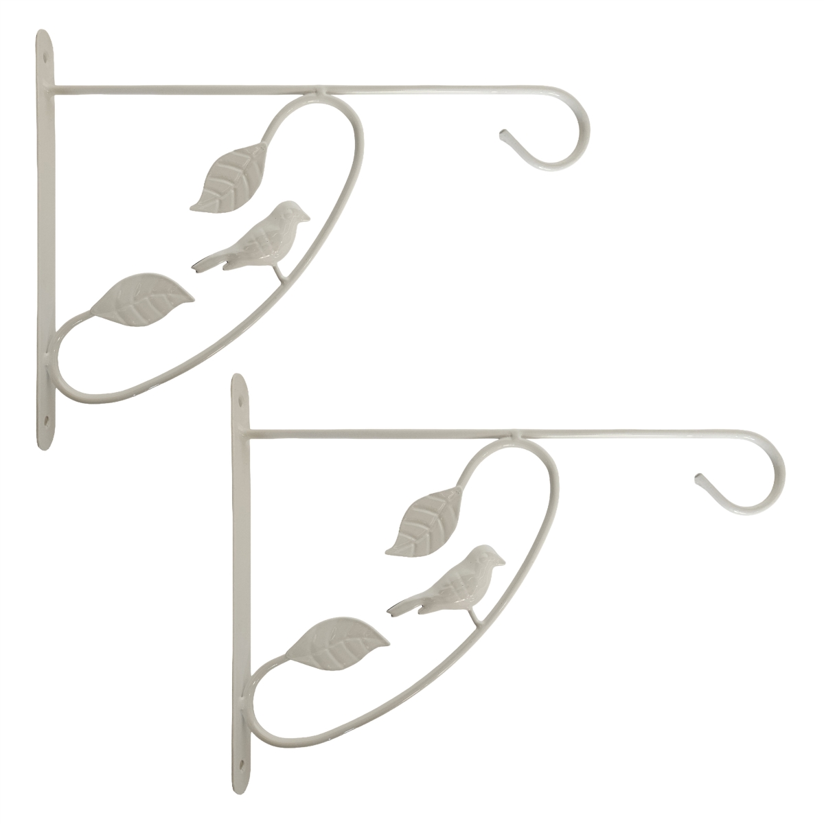 QI004992.2 Bird Scroll Metal Wall Bracket for Hanging Accessories and Flowerpots Suitable for Indoor & Outdoor Use, White Set of 2