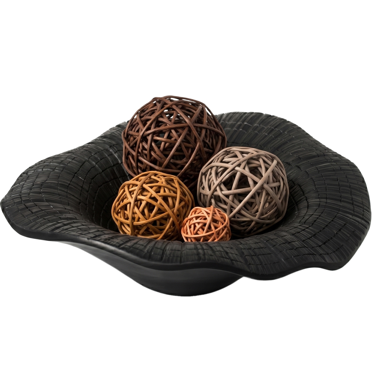 QI004962.S  9.8' Round Decorative Plate Black Finish Resin Accent Textured Radial Design for Table Countertop Console