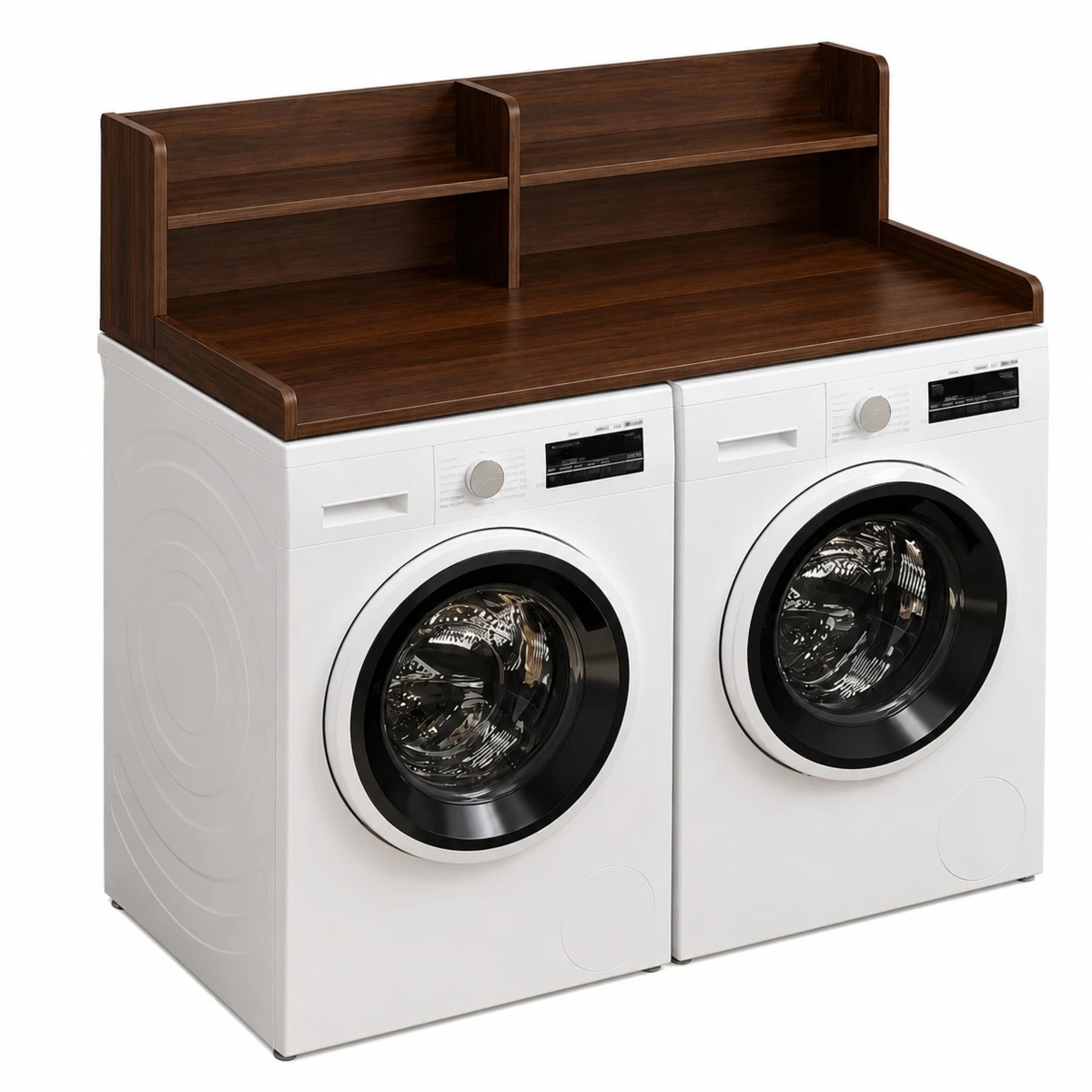 QI005000.BN 54' Washer and Dryer Countertop Organizer Rack with Raised Split-Level Space-Saving Shelf Topper Surface, Brown