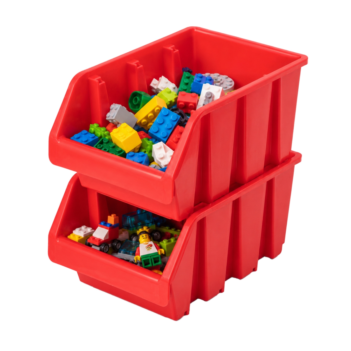 QI005015.RD  2-pc Stackable Easy-Access Plastic Storage Organizer Basket, Red