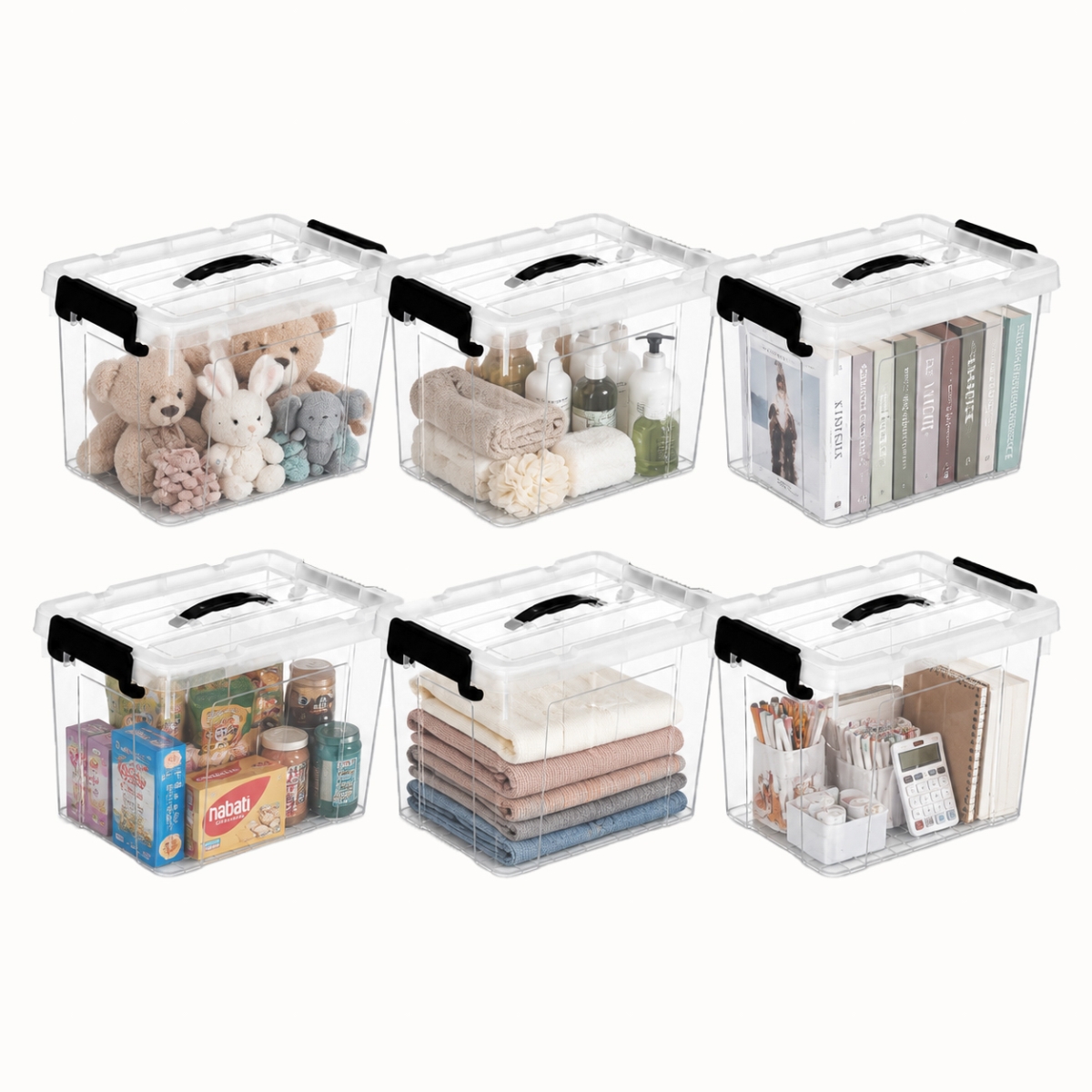 QI005013-25.6  6-Piece 26 Quart Clear Plastic Storage Bins for Home Organization