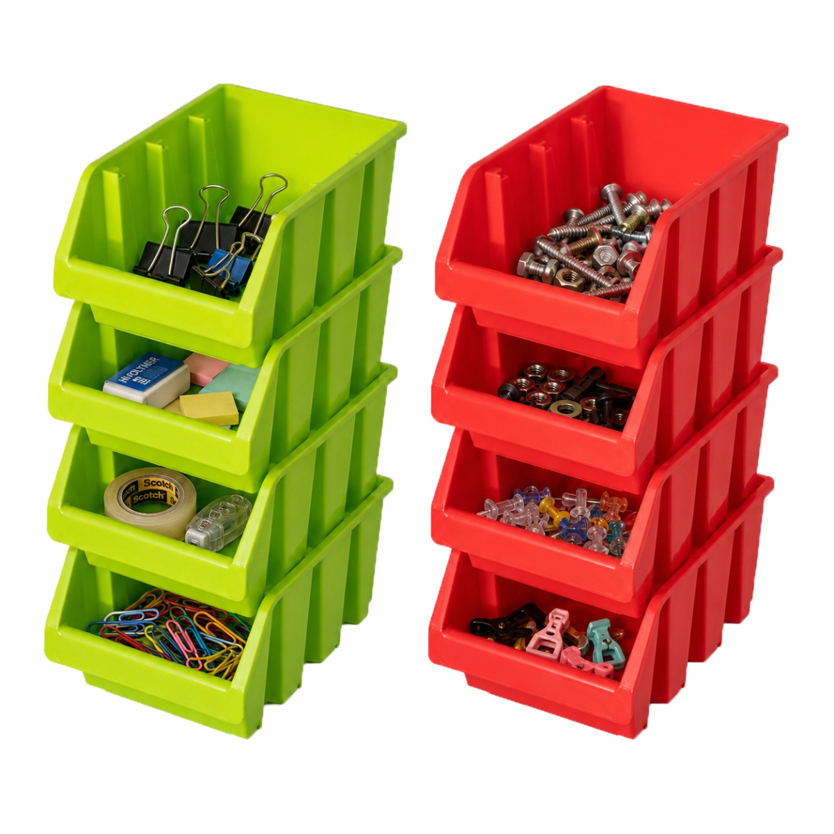 QI005015.RG.4  4 Red & 4 Green Stackable Easy-Access Storage Organizer Basket