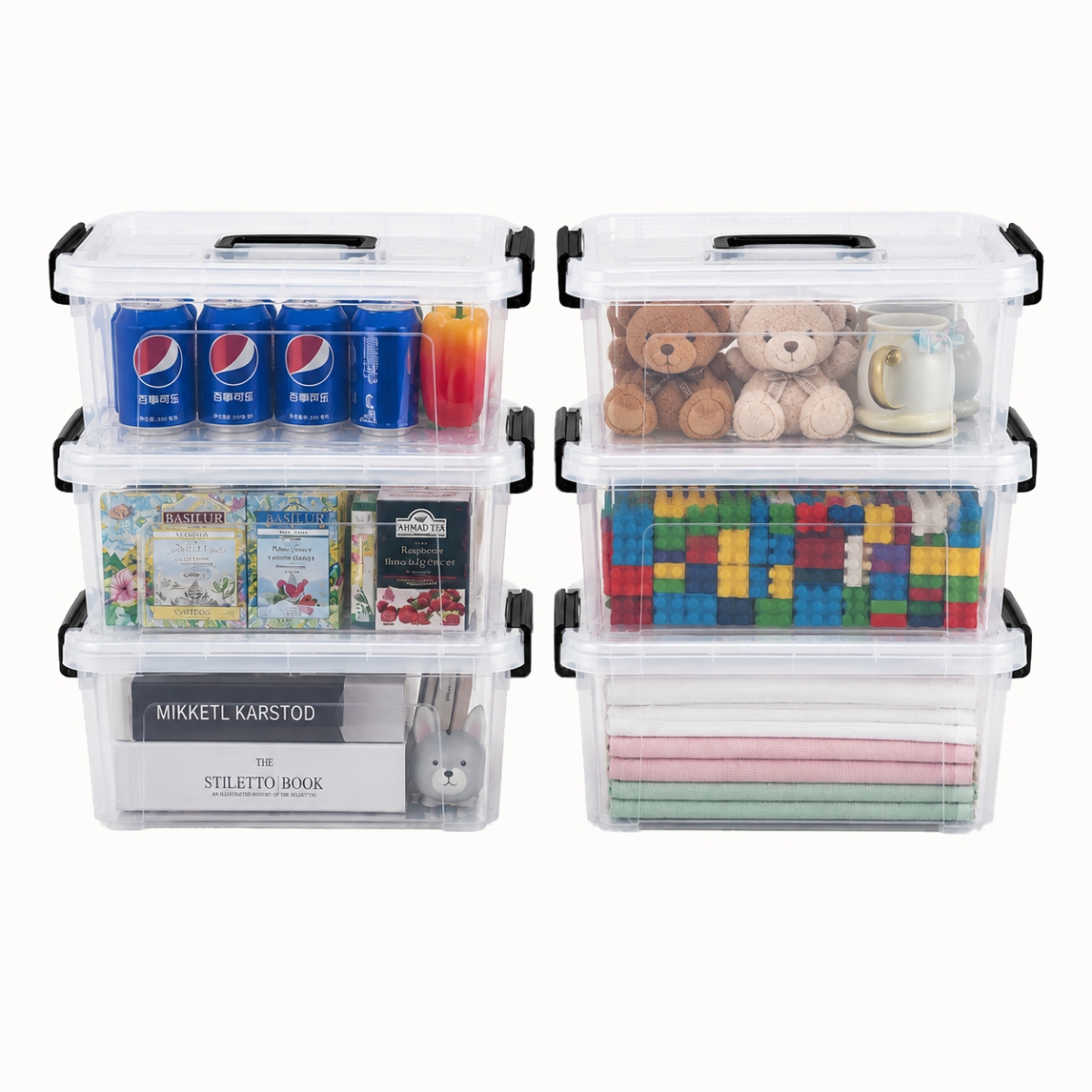 QI005013-15.6  6-pcs 16 Quart Clear Plastic Storage Bins for Home Organization