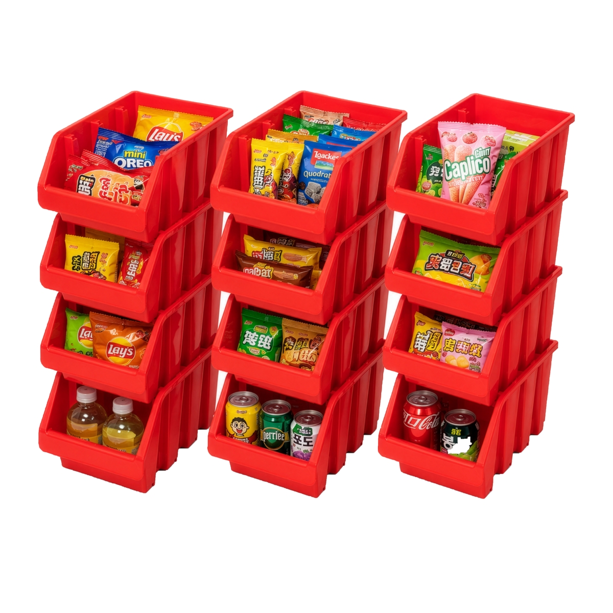QI005015.RD.6  12-pc Stackable Easy-Access Plastic Storage Organizer Basket, Red