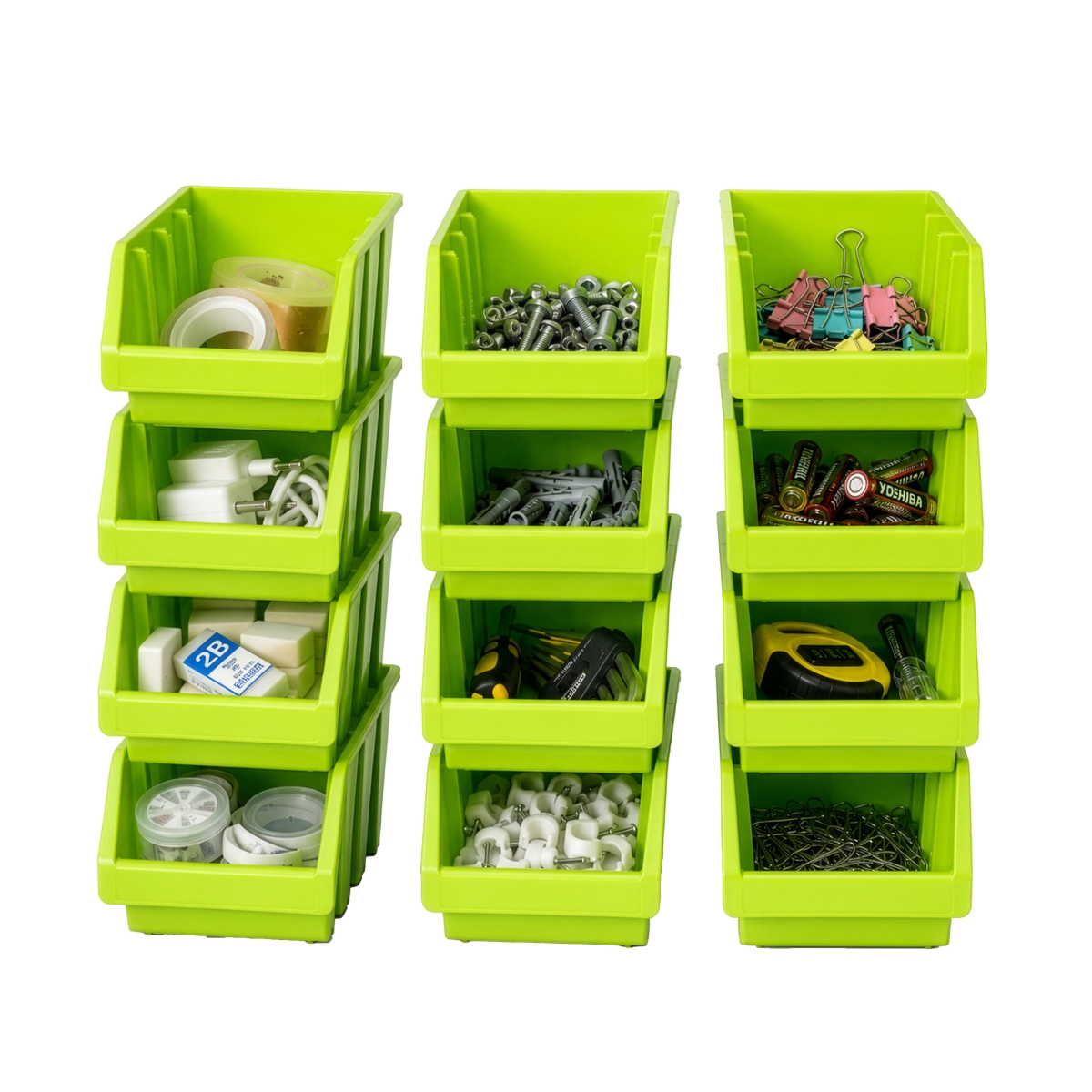 QI005015.GN.6  12 Stackable Easy-Access Plastic Storage Organizer Basket, Green