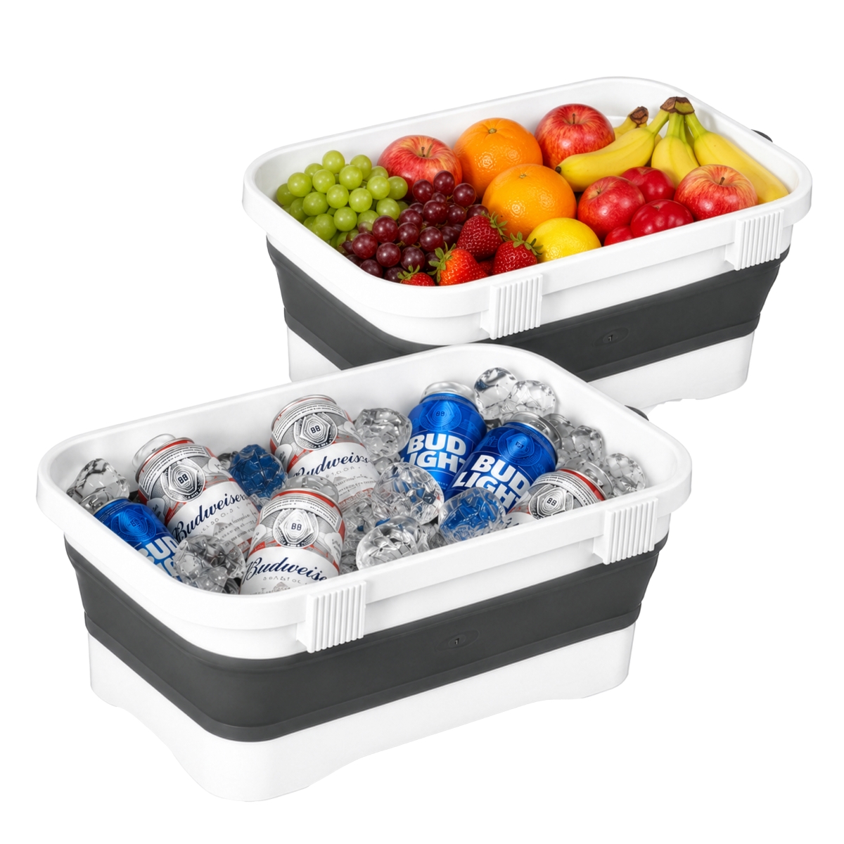 QI005014.WT.2  2 Collapsible Wash Basins with Drain Plug Space-Saving Dish Tub