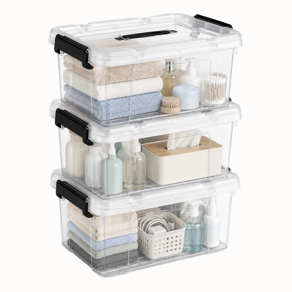 QI005013-15.3  3-pcs 16 Quart Clear Plastic Storage Bins for Home Organization