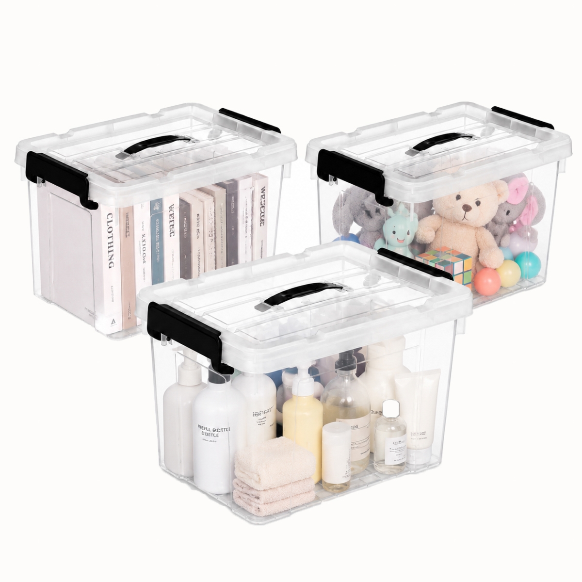 QI005013-25.3  3-Piece 26 Quart Clear Plastic Storage Bins for Home Organization