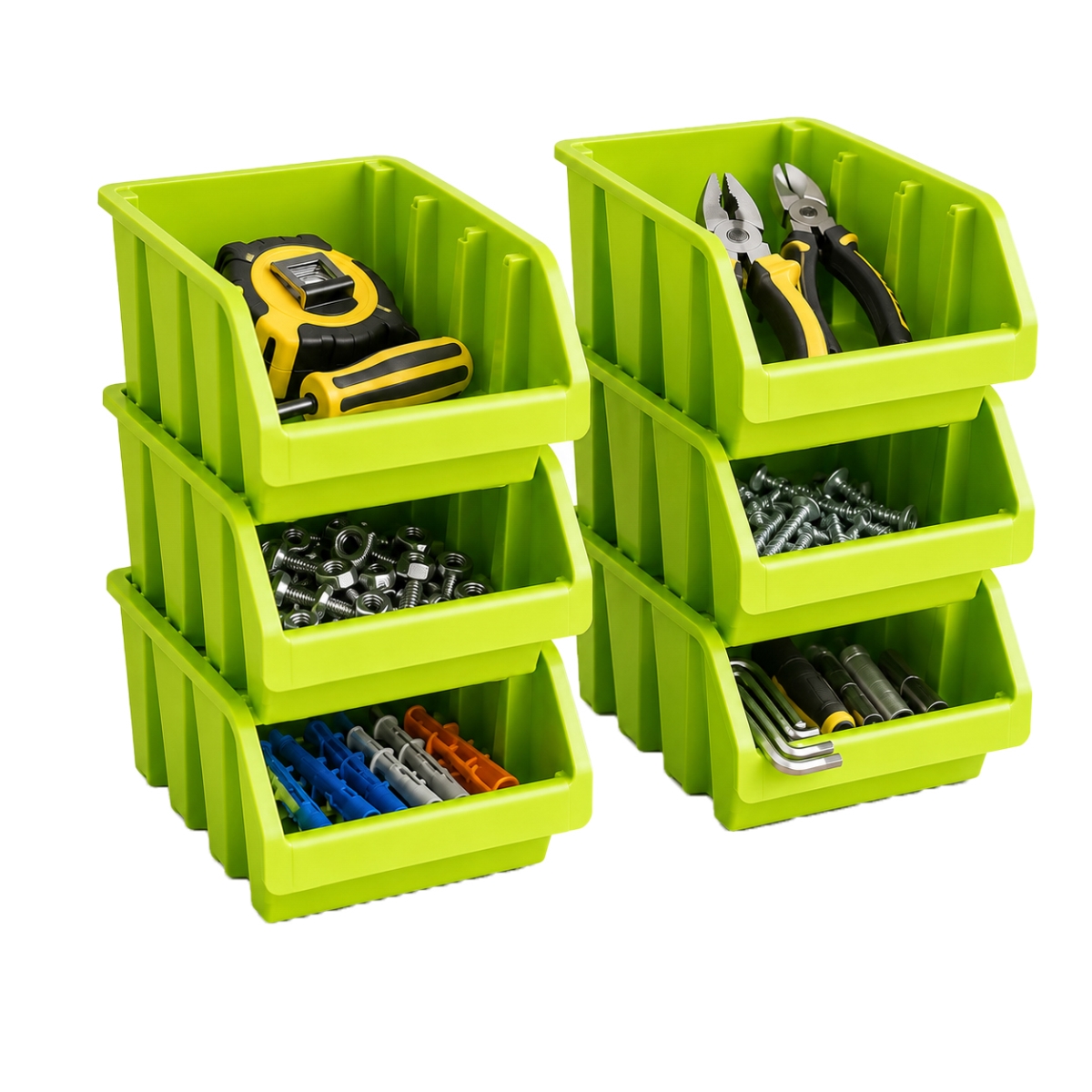 QI005015.GN.3  6-pc Stackable Easy-Access Plastic Storage Organizer Basket Green