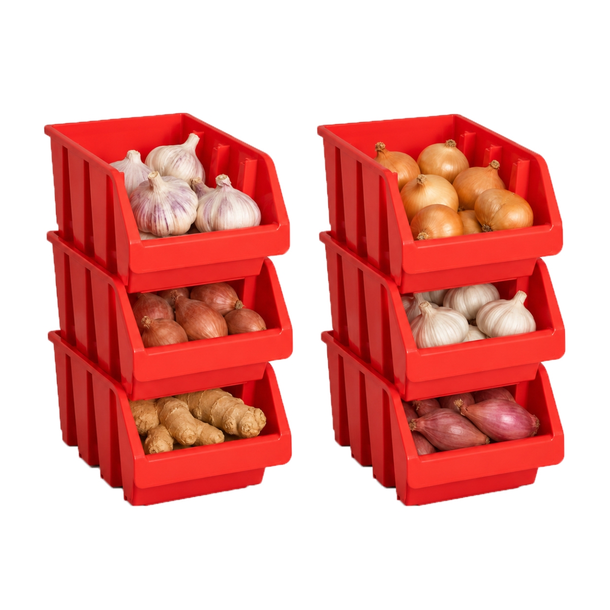 QI005015.RD.3  6-pc Stackable Easy-Access Plastic Storage Organizer Basket, Red