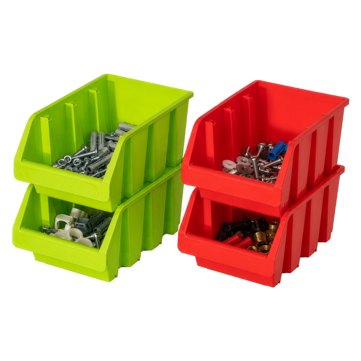 QI005015.RG  2 Red & 2 Green Stackable Easy-Access Storage Organizer Basket