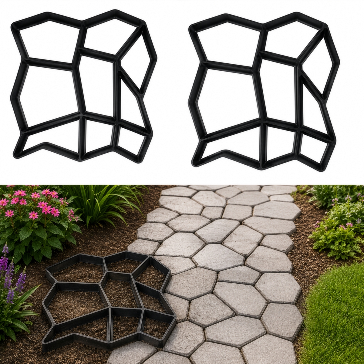 QI005037  14' Paving Mold, DIY Path Maker for Garden Walkways, Set of 2