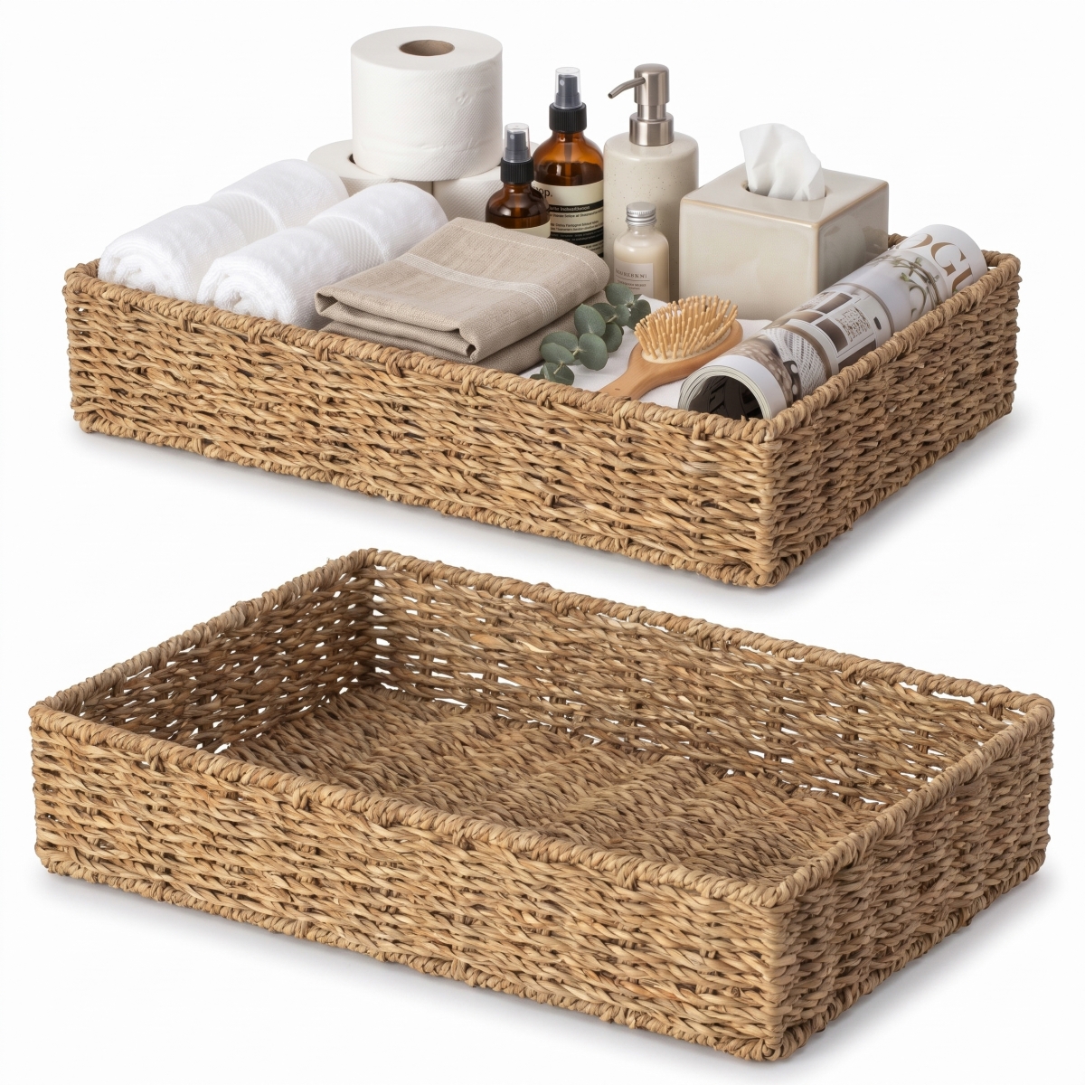 QI005019.L.2  Set of 2 Handwoven Decorative Seagrass Storage Baskets, Large