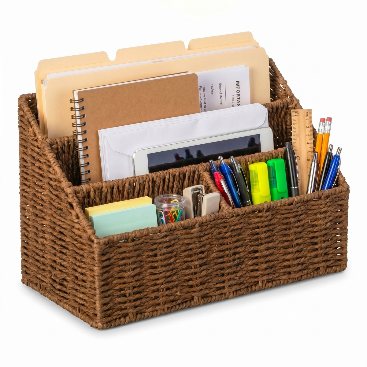 QI005016.B  Handwoven Paper Rope Desktop Organizer for Mail & Files, Brown