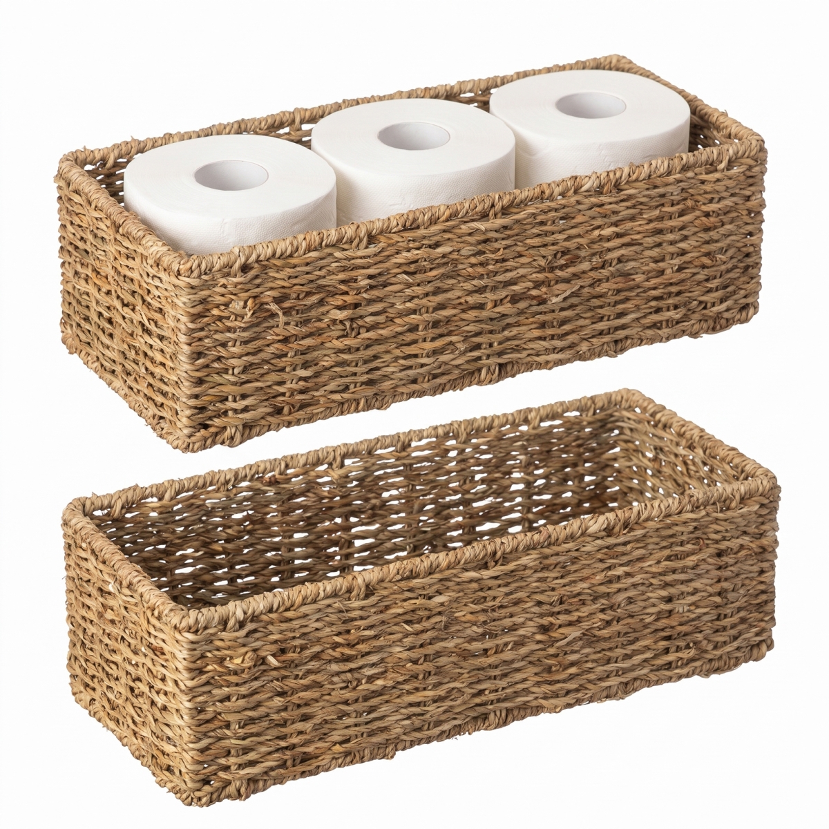 QI005019.S.2  Set of 2 Handwoven Decorative Seagrass Storage Baskets, Small