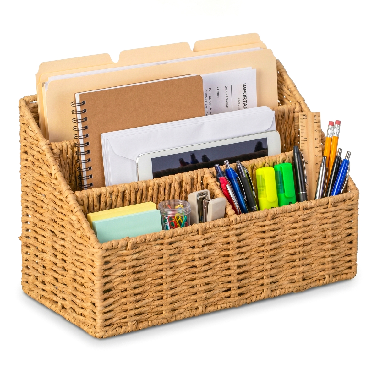 QI005016.N Wickerwise Handwoven Paper Rope Desktop Organizer for Mail & Files, Natural
