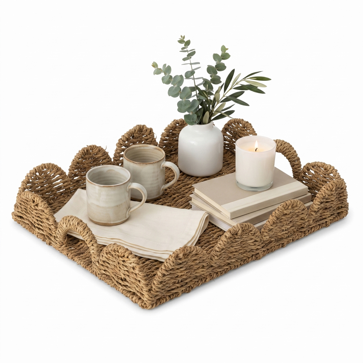QI005018.R.S  Decorative Rectangular Seagrass Serving Tray with Handle, Small