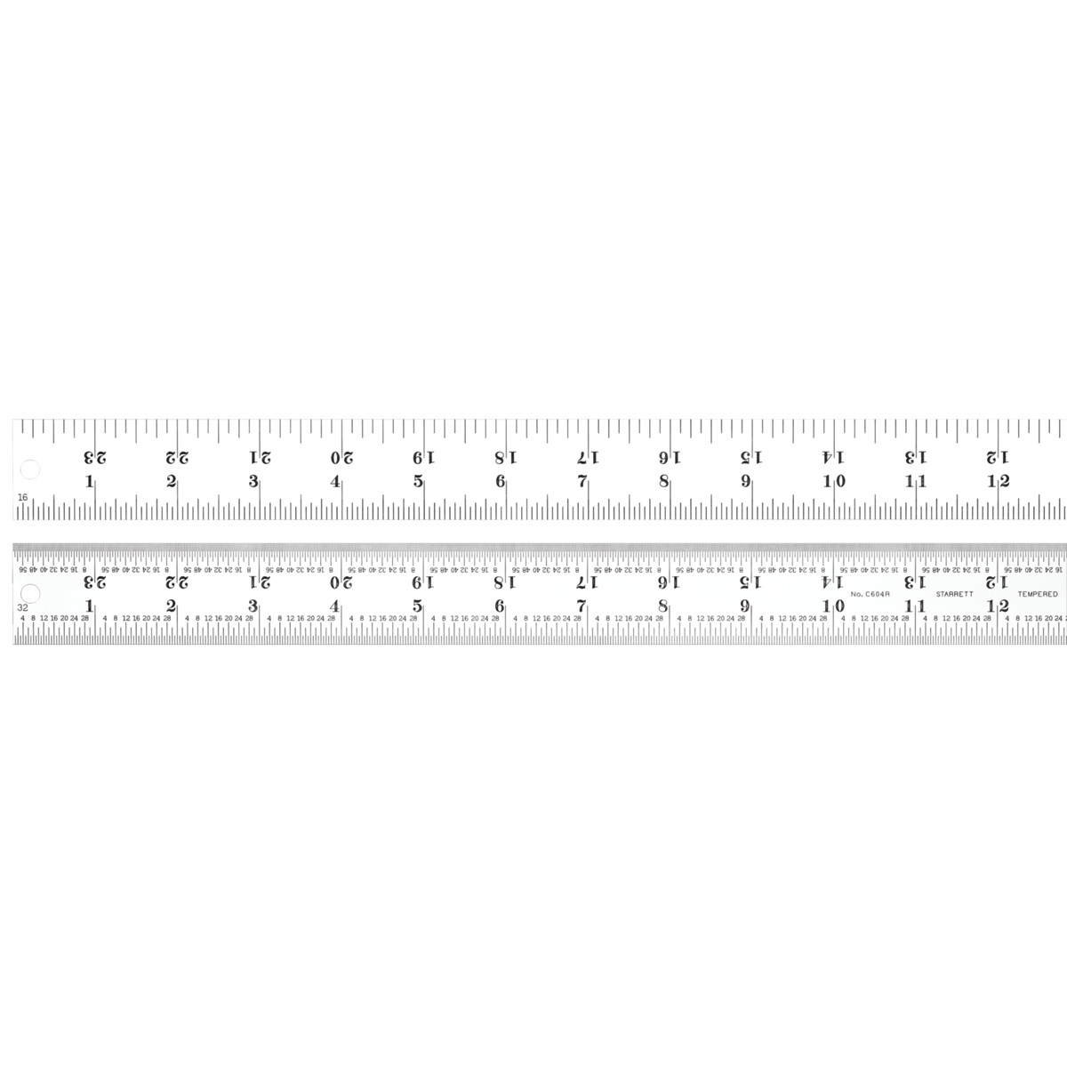 Spring Tempered Steel Rule with 4R Graduation - 24 in. - Satin Chrome