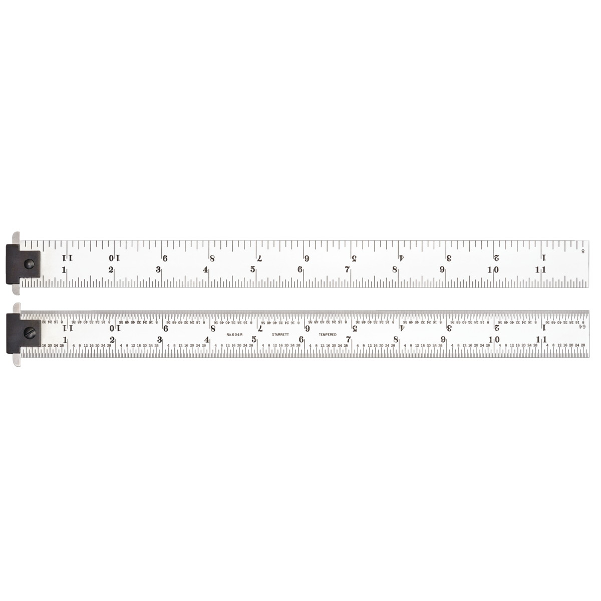 CD604R-12 12 in. Spring Tempered Steel Rule with 4R Style Graduation & Adjustable Double Hook
