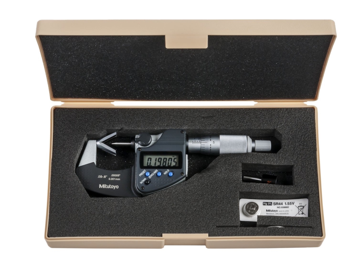 Picture of Mitutoyo 314-362-30 0.4-1 in. 3-Flute V-Anvil Micrometer with 0.00005 in. SPC Output