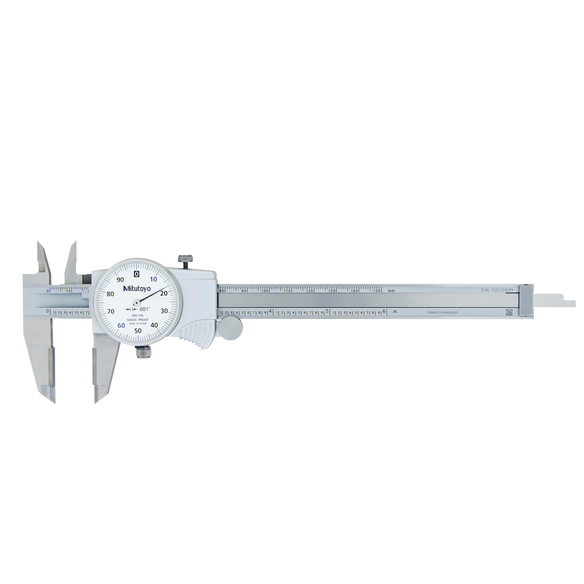 Picture of Mitutoyo 505-736 0 to 6 in. Dial Caliper with 0.1 in. Range Per Revolution Outdoor Jaw
