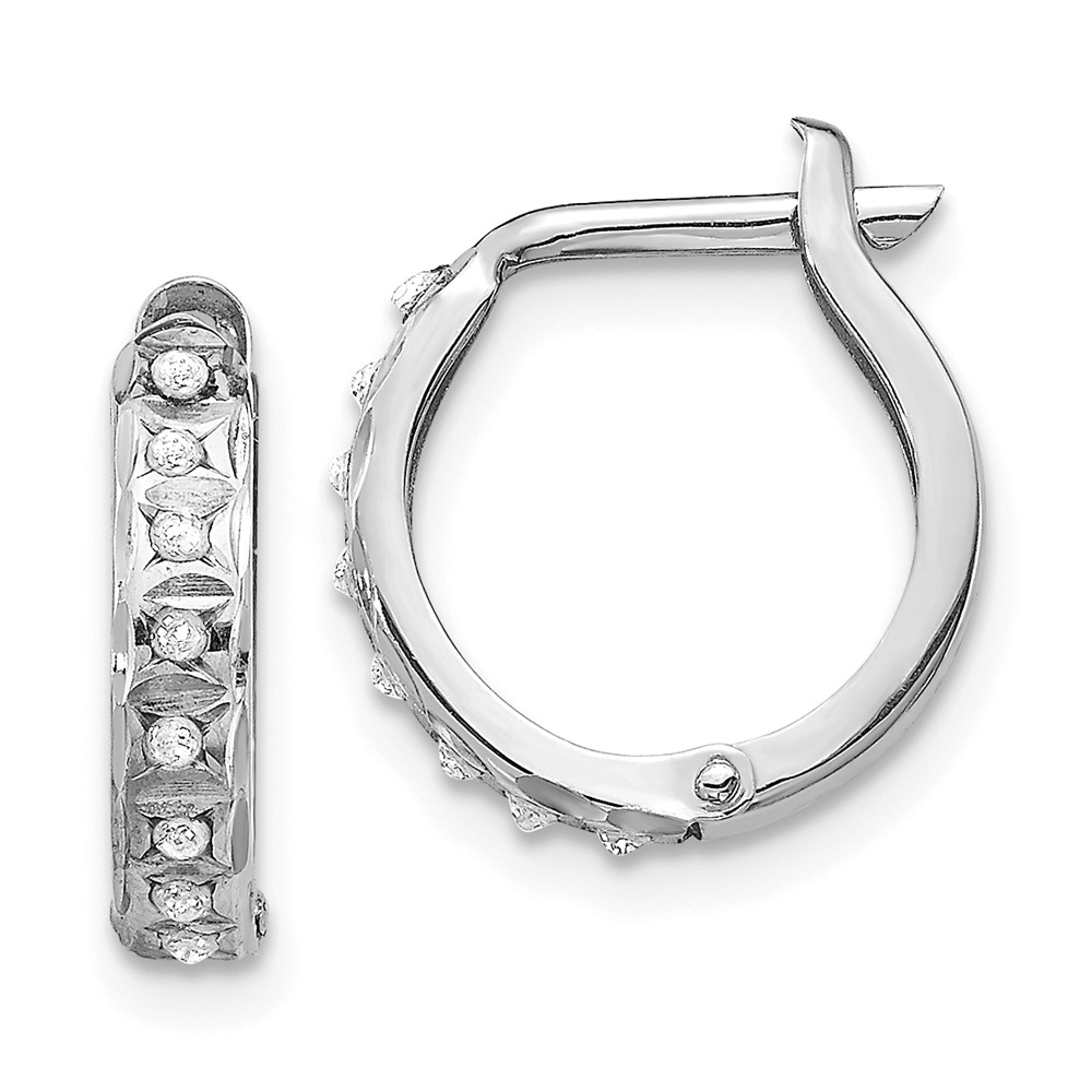 Picture of Finest Gold 2 x 13 mm 14K White Gold Diamond Fascination Round Hinged Hoop Earrings&amp;#44; Pair