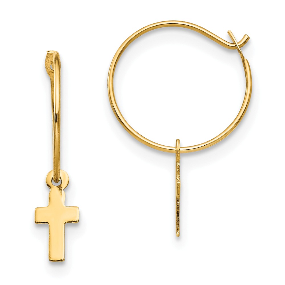 Picture of Finest Gold 18 mm 14K Yellow Gold Madi K Endless Hoop with Small Cross Earrings&amp;#44; Pair