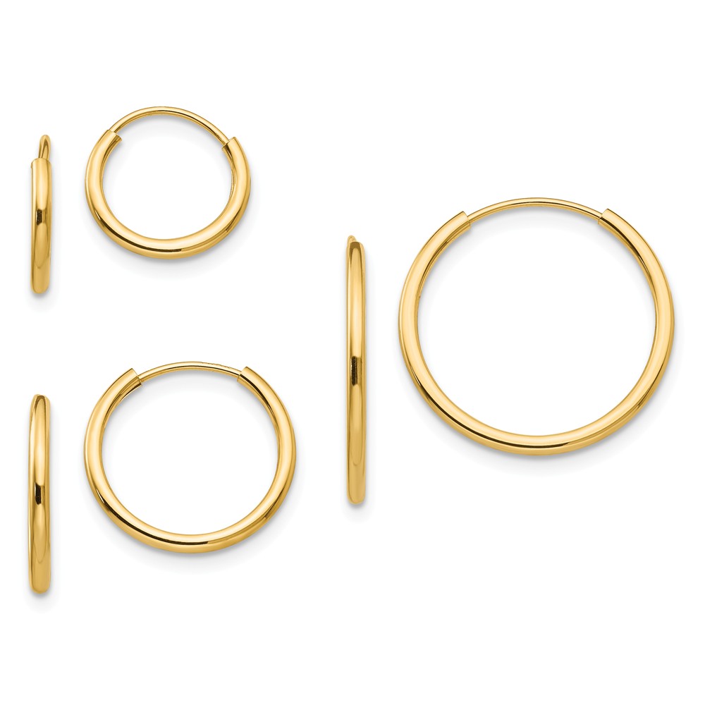 Picture of Finest Gold 1 mm 14K Yellow Gold Madi K Polished Endless Hoop Earring Set&amp;#44; 3 Pair