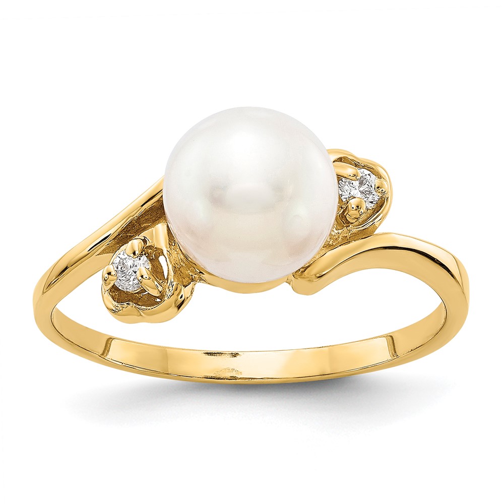 Picture of Finest Gold 14K Yellow Gold Diamond &amp; 7 mm Pearl Ring Mounting - Size 6