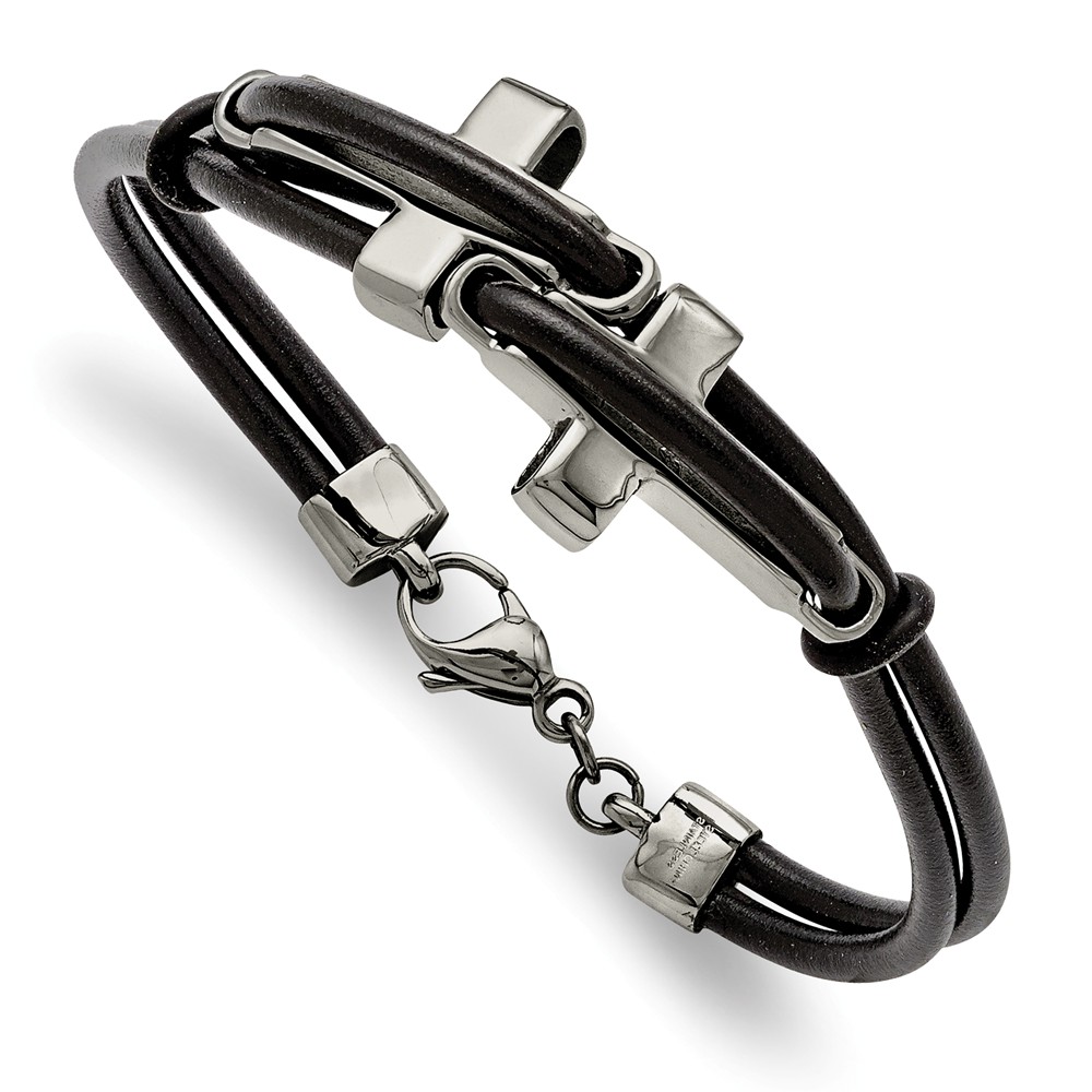 Picture of Chisel SRB253-8.25 Stainless Steel Black Leather Bracelet - Size 8.25