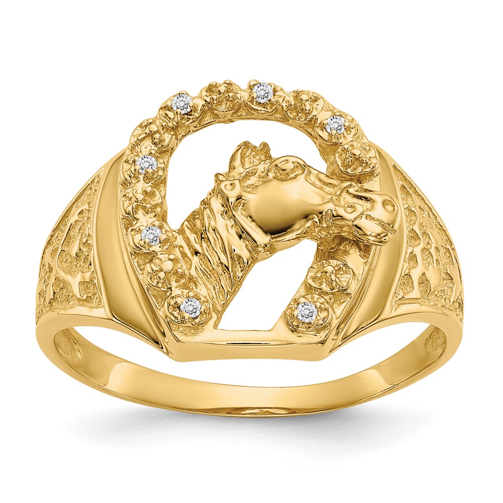 Picture of Finest Gold 14K Diamond Horseshoe with Horse in Center Mens Mounting Ring&amp;#44; Size 10