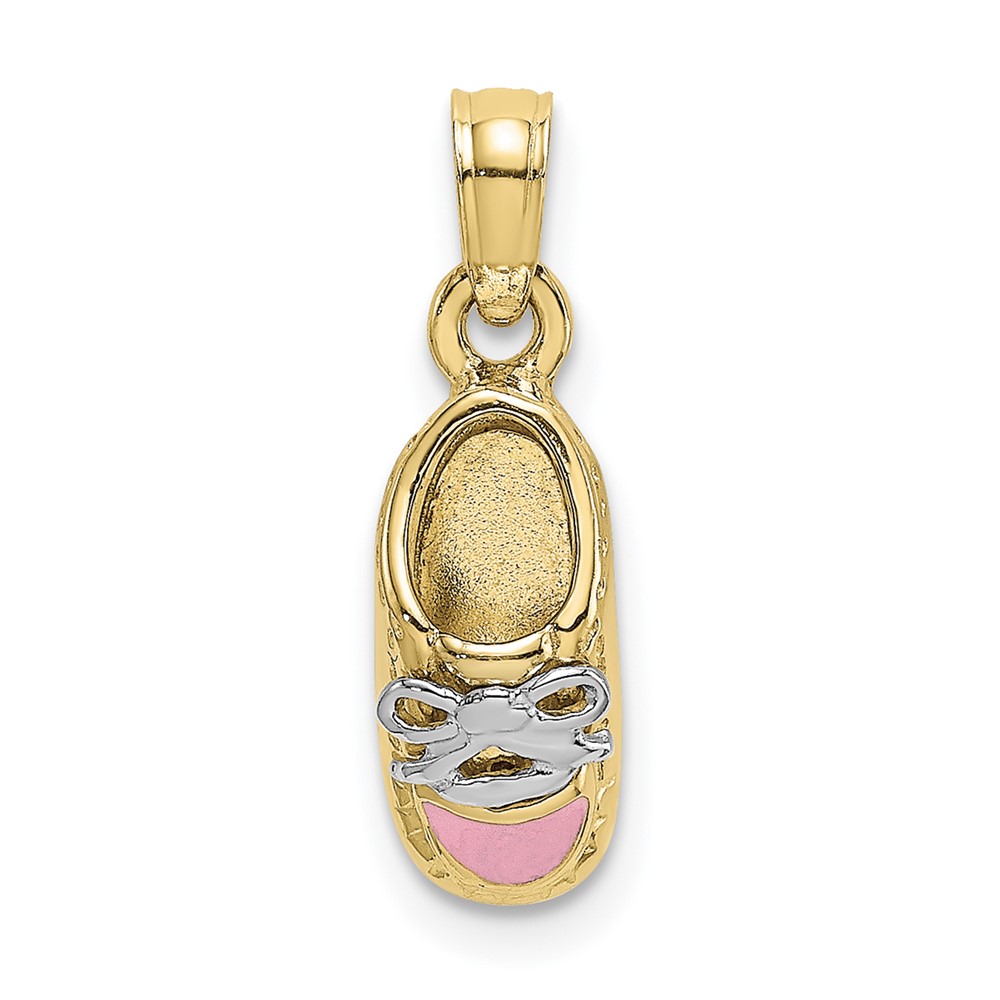 Picture of Quality Gold 10K7075 10K Yellow with Rhodium 3-D Pink Enamel Baby Shoe Charm