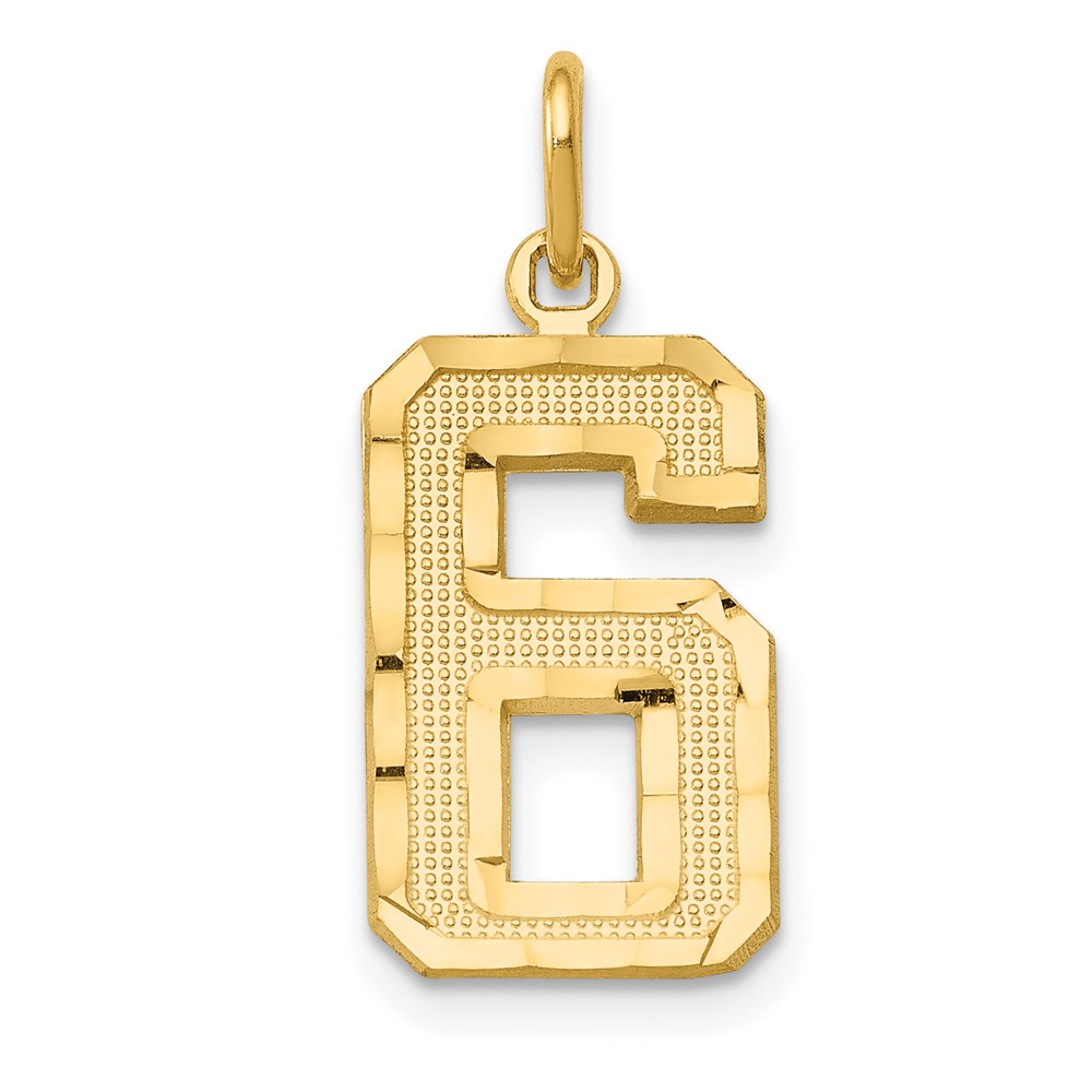 Picture of Finest Gold 10K Yellow Gold Casted Medium Diamond-Cut Number 6 Charm