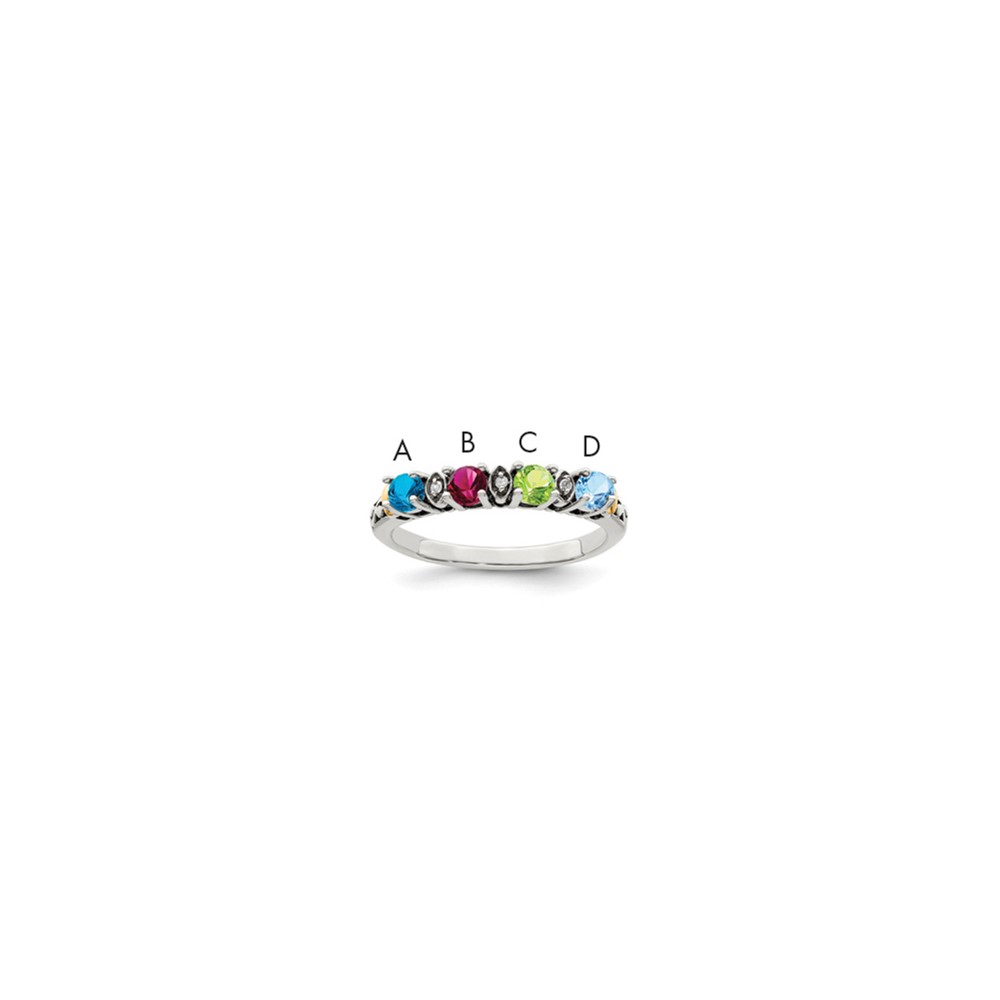 Picture of Finest GoldQMR35-4-7 Sterling Silver Two-Tone &amp; 14K Four-Stone &amp; Diamond Mothers Semi-Mount Ring - Size 7